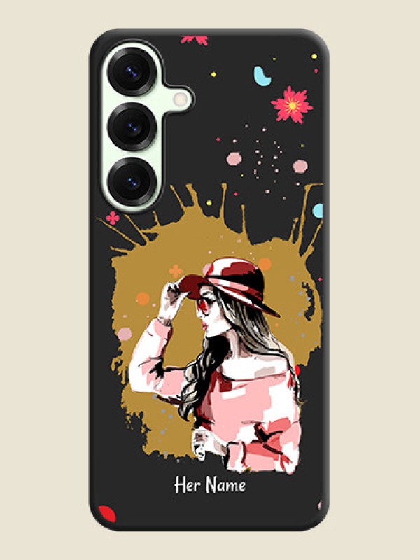 Custom Mordern Lady With Color Splash Background With Custom Text On Space Black Custom Soft Matte Mobile Back Cover - Galaxy S25 Plus 5G - alternate view