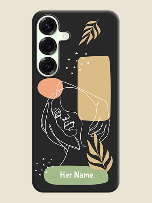 Custom Custom Text With Line Art Of Women & Leaves Design On Space Black Custom Soft Matte Mobile Back Cover - Galaxy S25 Plus 5G - alternate view