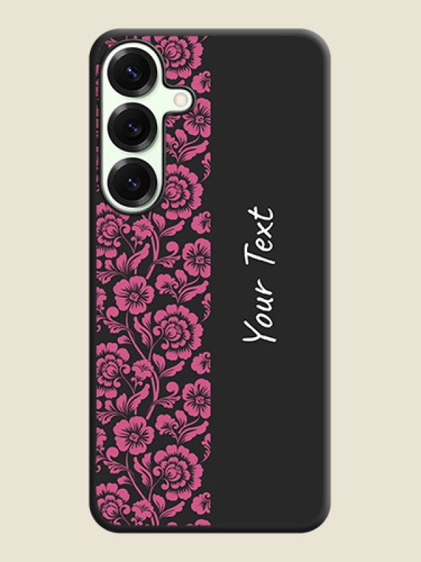 Custom Pink Floral Pattern Design With Custom Text On Space Black Custom Soft Matte Mobile Back Cover - Galaxy S25 Plus 5G - alternate view