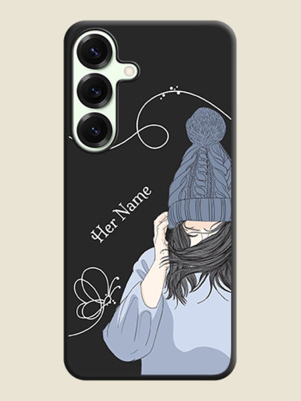 Custom Girl With Blue Winter Outfiit Custom Text Design On Space Black Custom Soft Matte Mobile Back Cover - Galaxy S25 Plus 5G - alternate view
