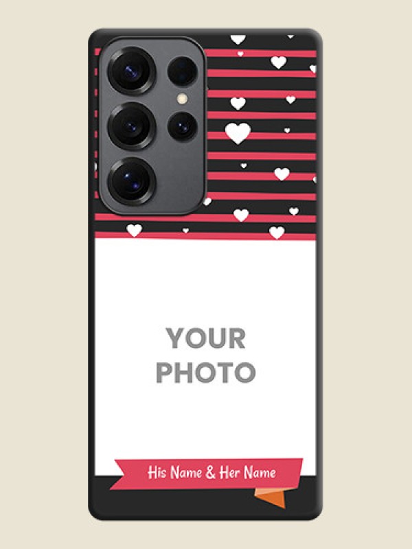 Custom White Color Love Symbols with Pink Lines Pattern On Space Black Custom Soft Matte Mobile Back Cover - Galaxy S25 Ultra 5G - alternate view