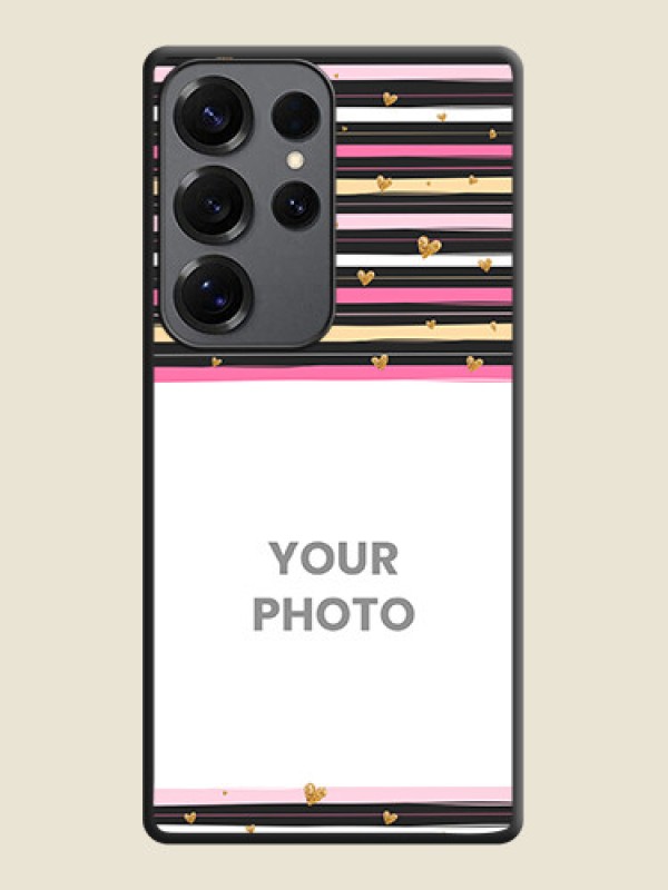 Custom Multicolor Lines and Golden Love Symbols Design on Photo On Space Black Custom Soft Matte Mobile Back Cover - Galaxy S25 Ultra 5G - alternate view