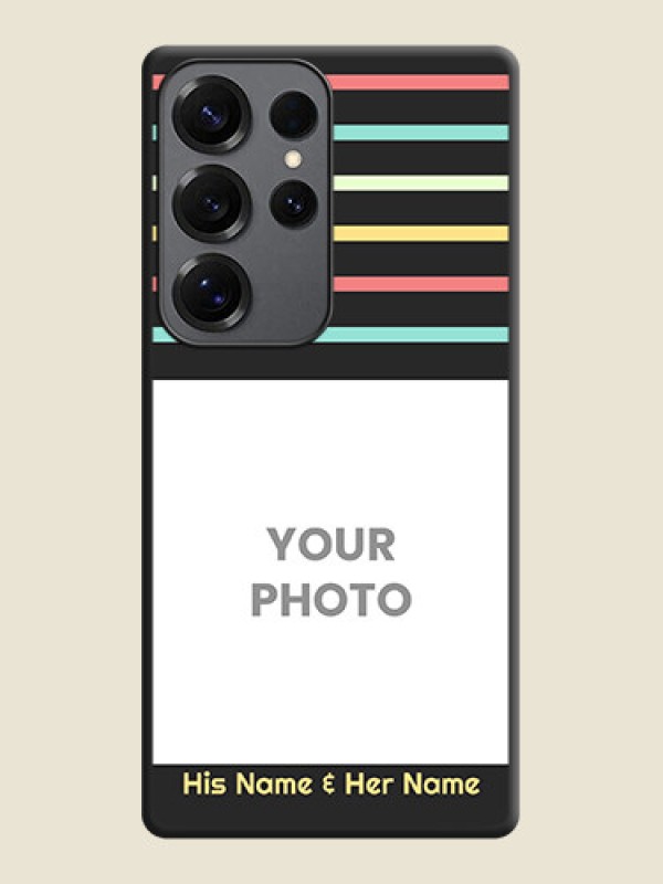 Custom Color Stripes with Photo and Text on Photo On Space Black Custom Soft Matte Mobile Back Cover - Galaxy S25 Ultra 5G - alternate view