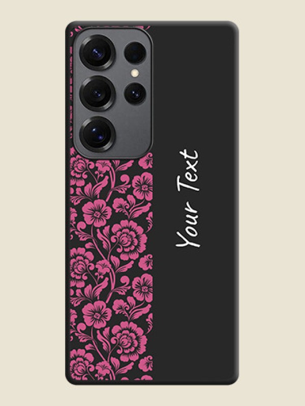 Custom Pink Floral Pattern Design With Custom Text On Space Black Custom Soft Matte Mobile Back Cover - Galaxy S25 Ultra 5G - alternate view