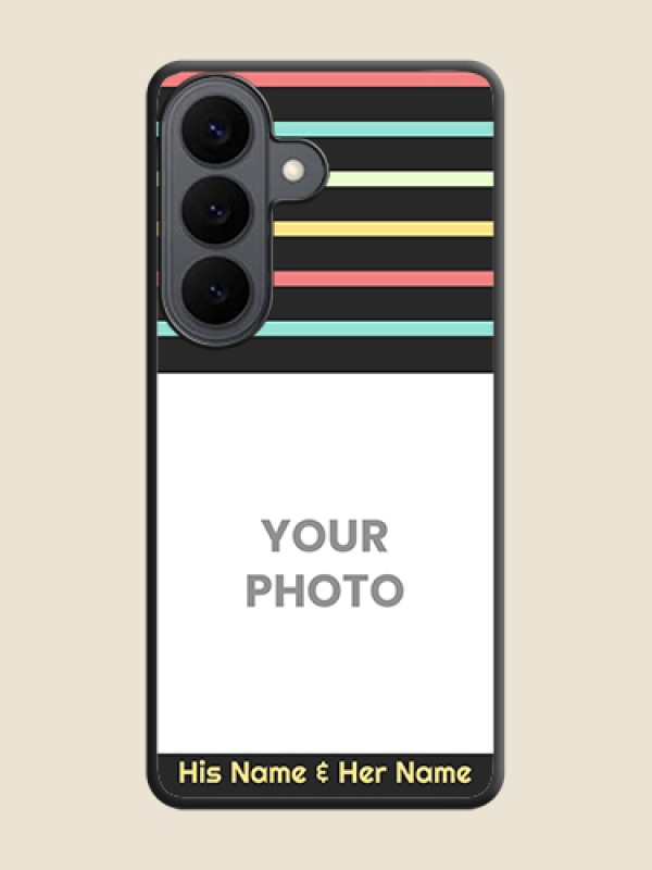 Custom Color Stripes with Photo and Text on Photo On Space Black Custom Soft Matte Mobile Back Cover - Samsung Galaxy S26 5G - alternate view