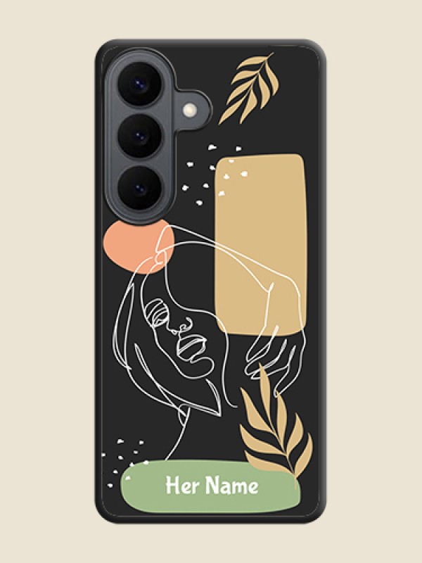 Custom Custom Text With Line Art Of Women & Leaves Design On Space Black Custom Soft Matte Mobile Back Cover - Samsung Galaxy S26 5G - alternate view