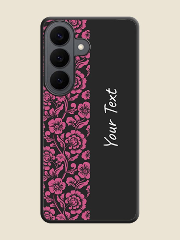 Custom Pink Floral Pattern Design With Custom Text On Space Black Custom Soft Matte Mobile Back Cover - Samsung Galaxy S26 5G - alternate view