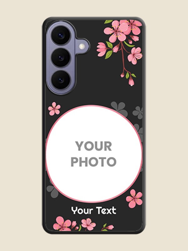 Custom Round Image with Pink Color Floral Design on Photo On Space Black Custom Soft Matte Mobile Back Cover - Samsung Galaxy S26 Plus 5G - alternate view
