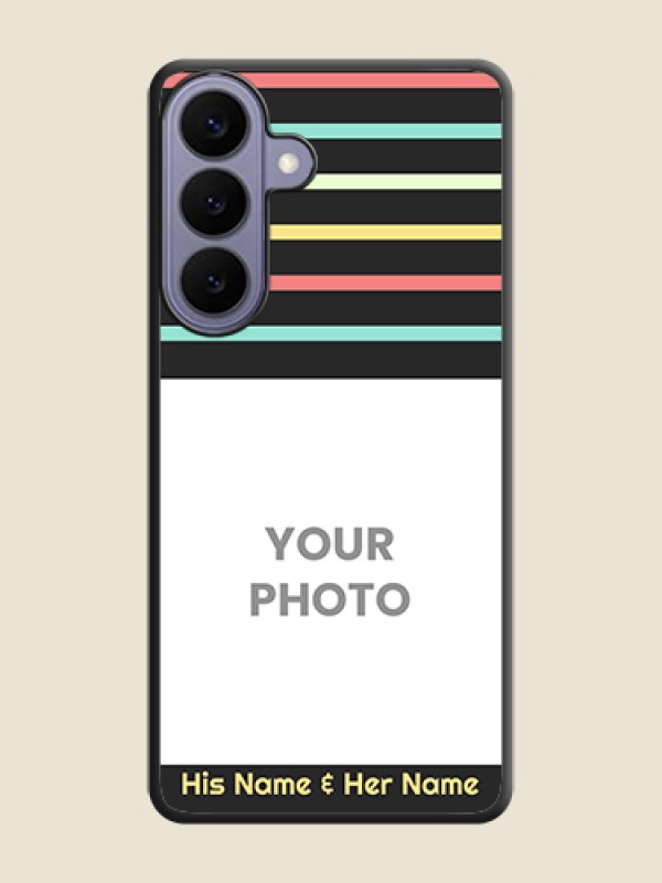 Custom Color Stripes with Photo and Text on Photo On Space Black Custom Soft Matte Mobile Back Cover - Samsung Galaxy S26 Plus 5G - alternate view