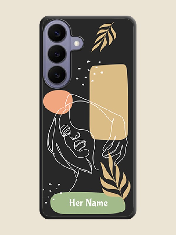 Custom Custom Text With Line Art Of Women & Leaves Design On Space Black Custom Soft Matte Mobile Back Cover - Samsung Galaxy S26 Plus 5G - alternate view