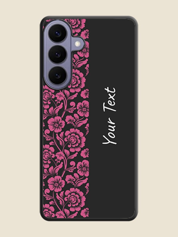 Custom Pink Floral Pattern Design With Custom Text On Space Black Custom Soft Matte Mobile Back Cover - Samsung Galaxy S26 Plus 5G - alternate view