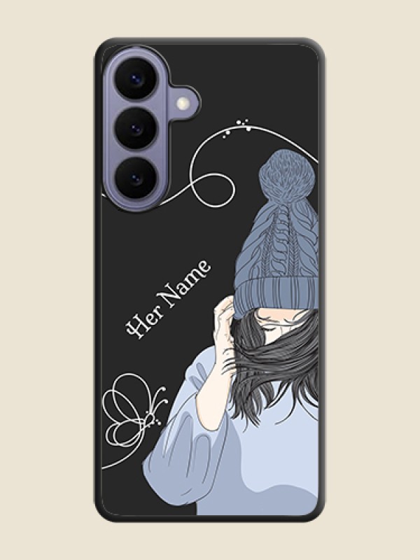 Custom Girl With Blue Winter Outfiit Custom Text Design On Space Black Custom Soft Matte Mobile Back Cover - Samsung Galaxy S26 Plus 5G - alternate view