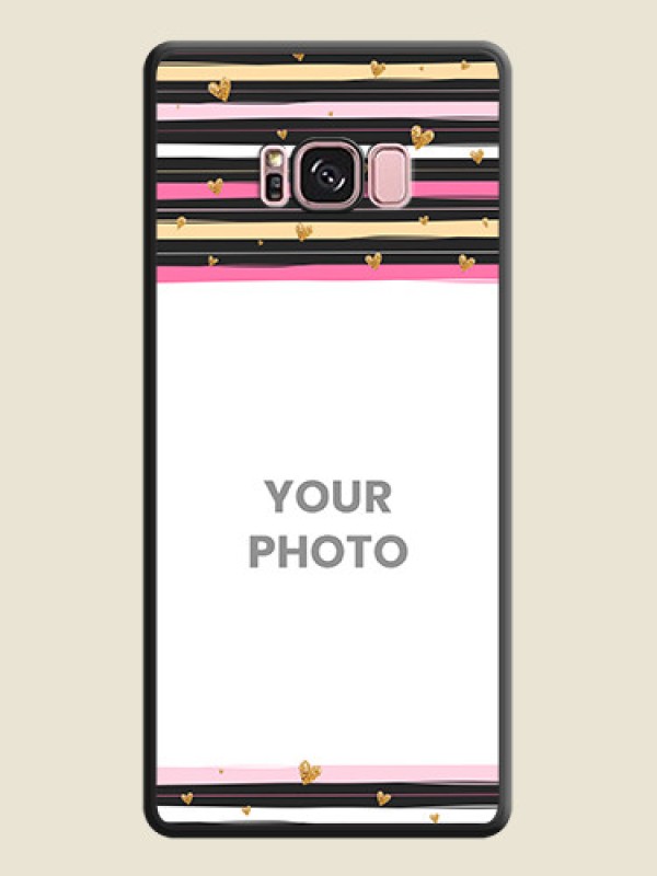 Custom Multicolor Lines and Golden Love Symbols Design on Photo on Space Black Soft Matte Mobile Cover - Galaxy S8 Plus - alternate view