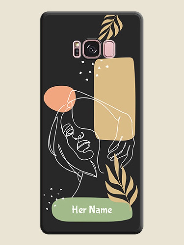 Custom Custom Text With Line Art Of Women & Leaves Design On Space Black Personalized Soft Matte Phone Covers -Samsung Galaxy S8 Plus - alternate view