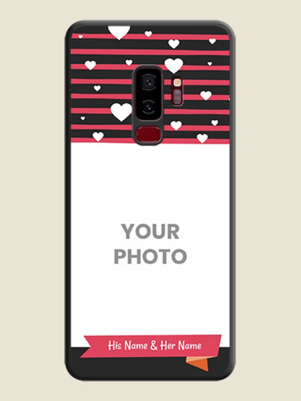 Custom White Color Love Symbols with Pink Lines Pattern on Space Black Custom Soft Matte Phone Cases - Galaxy S9 Plus - alternate view