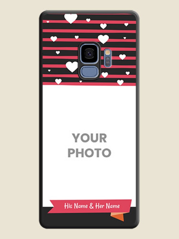 Custom White Color Love Symbols with Pink Lines Pattern on Space Black Custom Soft Matte Phone Cases - Galaxy S9 - alternate view