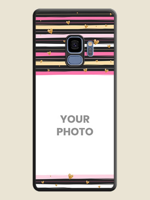 Custom Multicolor Lines and Golden Love Symbols Design on Photo on Space Black Soft Matte Mobile Cover - Galaxy S9 - alternate view