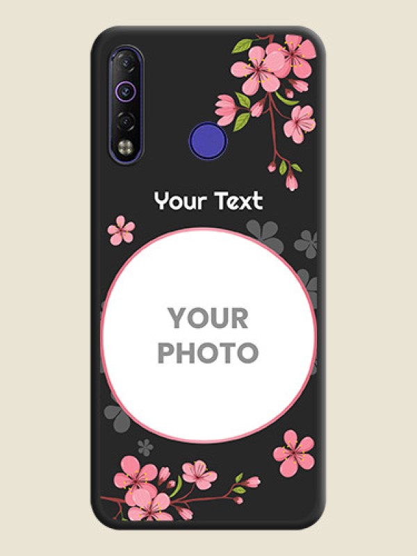 Custom Round Image with Pink Color Floral Design on Photo on Space Black Soft Matte Back Cover - Tecno Camon 12 Air - alternate view