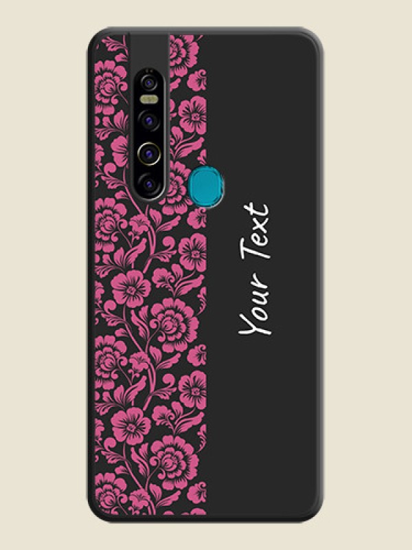 Custom Pink Floral Pattern Design With Custom Text On Space Black Personalized Soft Matte Phone Covers -Tecno Camon 15 Pro - alternate view