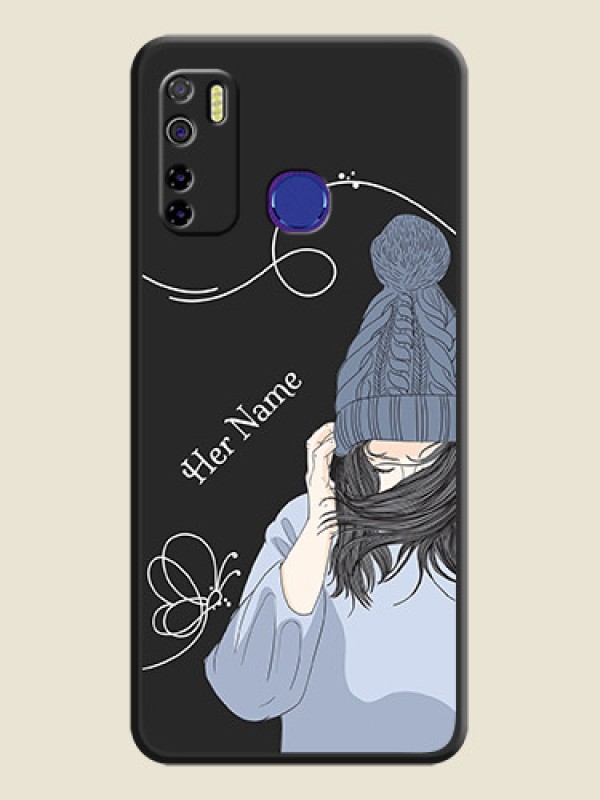 Custom Girl With Blue Winter Outfiit Custom Text Design On Space Black Personalized Soft Matte Phone Covers -Tecno Camon 15 - alternate view