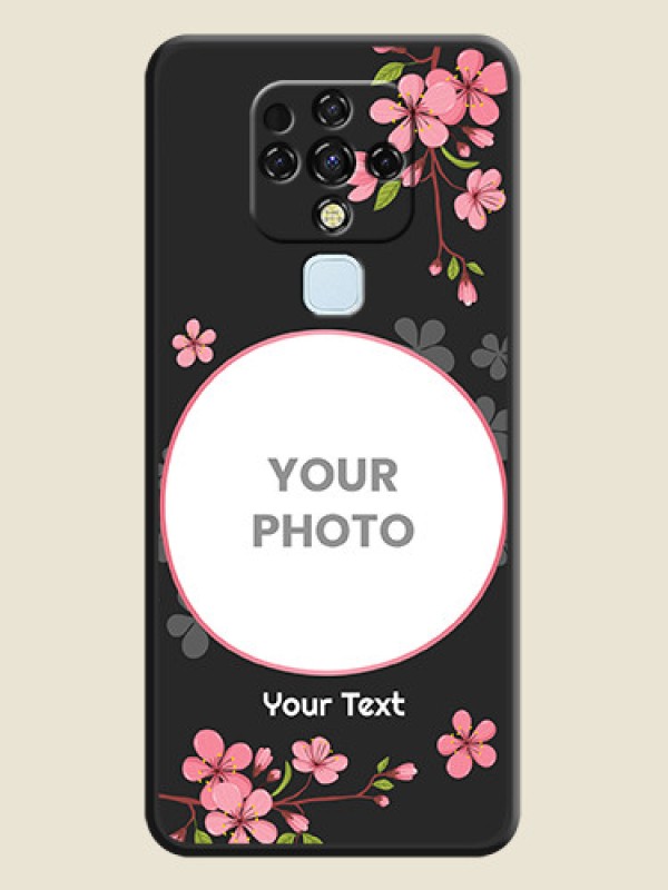 Custom Round Image with Pink Color Floral Design on Photo on Space Black Soft Matte Back Cover - Tecno Camon 16 - alternate view
