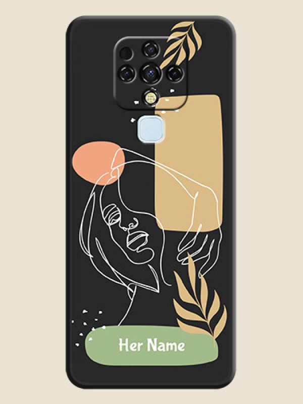 Custom Custom Text With Line Art Of Women & Leaves Design On Space Black Personalized Soft Matte Phone Covers -Tecno Camon 16 - alternate view