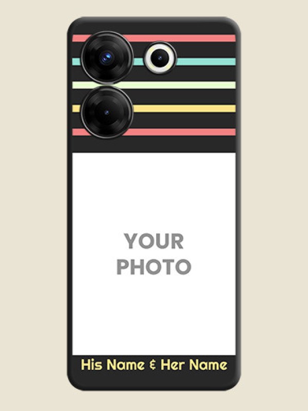 Custom Color Stripes with Photo and Text - Photo on Space Black Soft Matte Mobile Case - Tecno Camon 20 Pro - alternate view