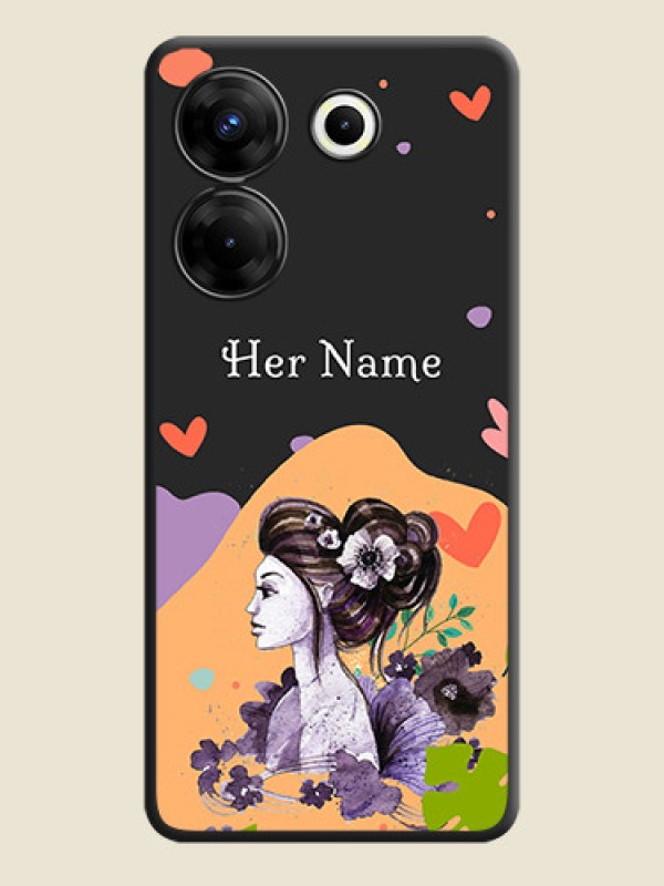 Custom Namecase For Her With Fancy Lady Image On Space Black Personalized Soft Matte Phone Covers - Tecno Camon 20 Pro - alternate view