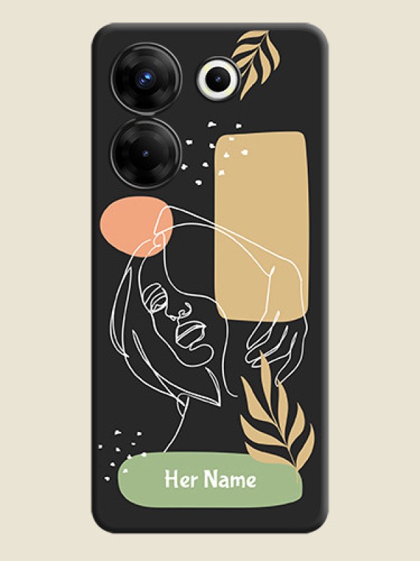 Custom Custom Text With Line Art Of Women & Leaves Design On Space Black Personalized Soft Matte Phone Covers - Tecno Camon 20 Pro - alternate view