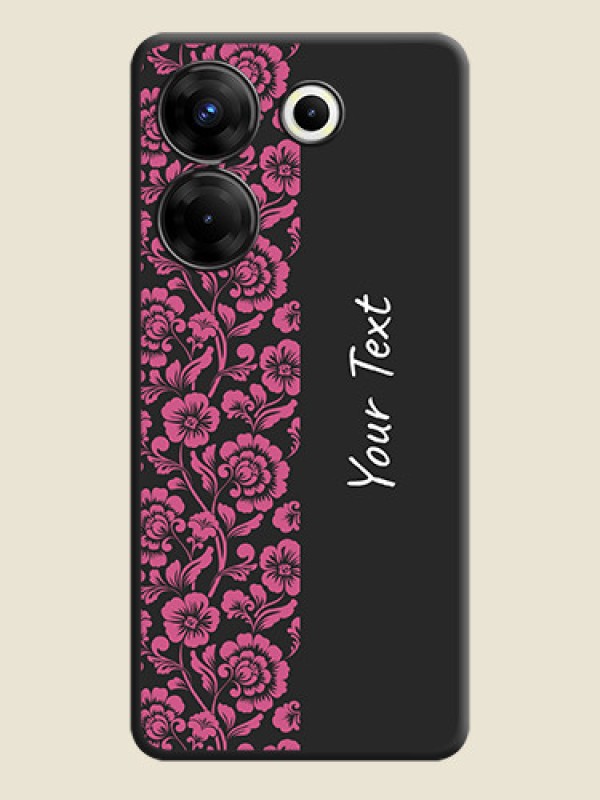 Custom Pink Floral Pattern Design With Custom Text On Space Black Personalized Soft Matte Phone Covers - Tecno Camon 20 Pro - alternate view
