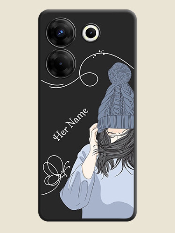 Custom Girl With Blue Winter Outfiit Custom Text Design On Space Black Personalized Soft Matte Phone Covers - Tecno Camon 20 Pro - alternate view