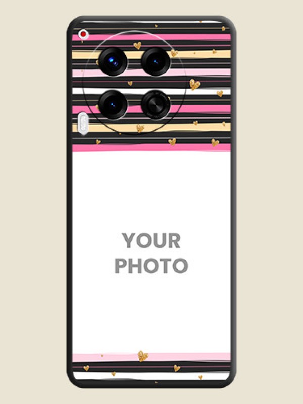 Custom Multicolor Lines and Golden Love Symbols Design on Photo On Space Black Custom Soft Matte Mobile Back Cover - Camon 30 5G - alternate view