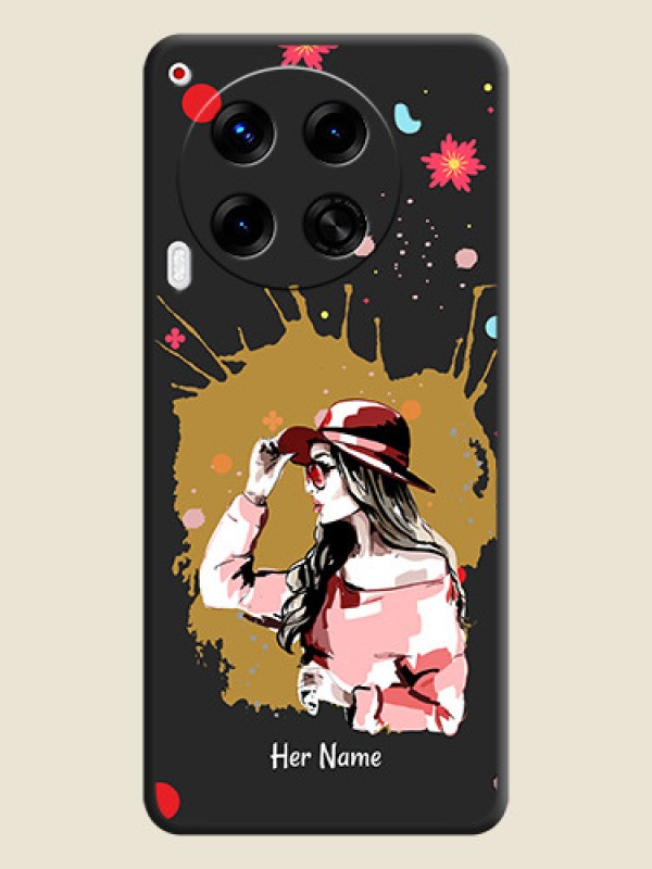 Custom Mordern Lady With Color Splash Background With Custom Text On Space Black Custom Soft Matte Mobile Back Cover - Camon 30 5G - alternate view