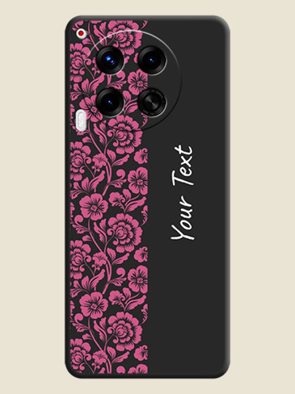 Custom Pink Floral Pattern Design With Custom Text On Space Black Custom Soft Matte Mobile Back Cover - Camon 30 5G - alternate view