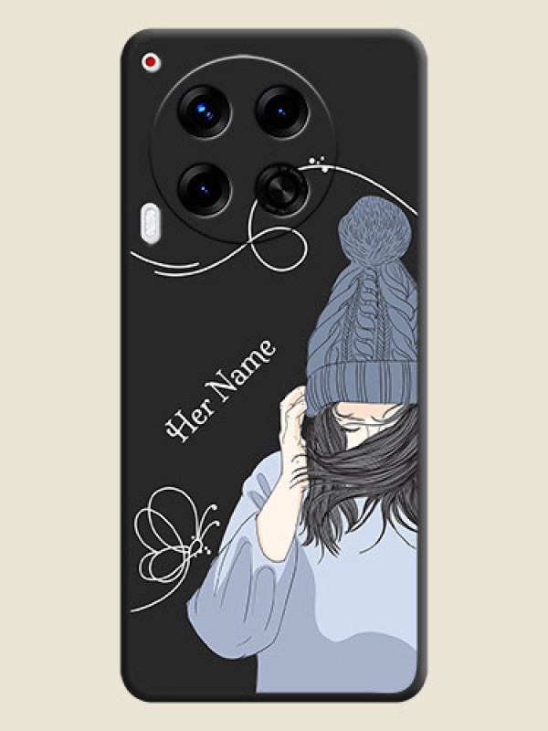 Custom Girl With Blue Winter Outfiit Custom Text Design On Space Black Custom Soft Matte Mobile Back Cover - Camon 30 5G - alternate view