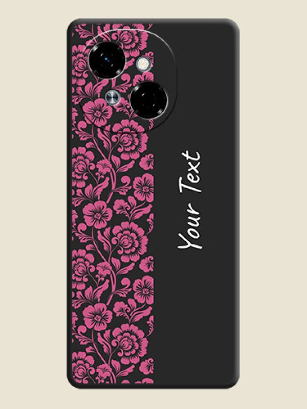 Custom Pink Floral Pattern Design With Custom Text On Space Black Custom Soft Matte Mobile Back Cover - Tecno Pop 9 4G - alternate view