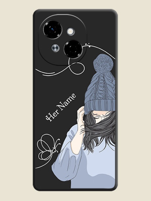 Custom Girl With Blue Winter Outfiit Custom Text Design On Space Black Custom Soft Matte Mobile Back Cover - Tecno Pop 9 4G - alternate view