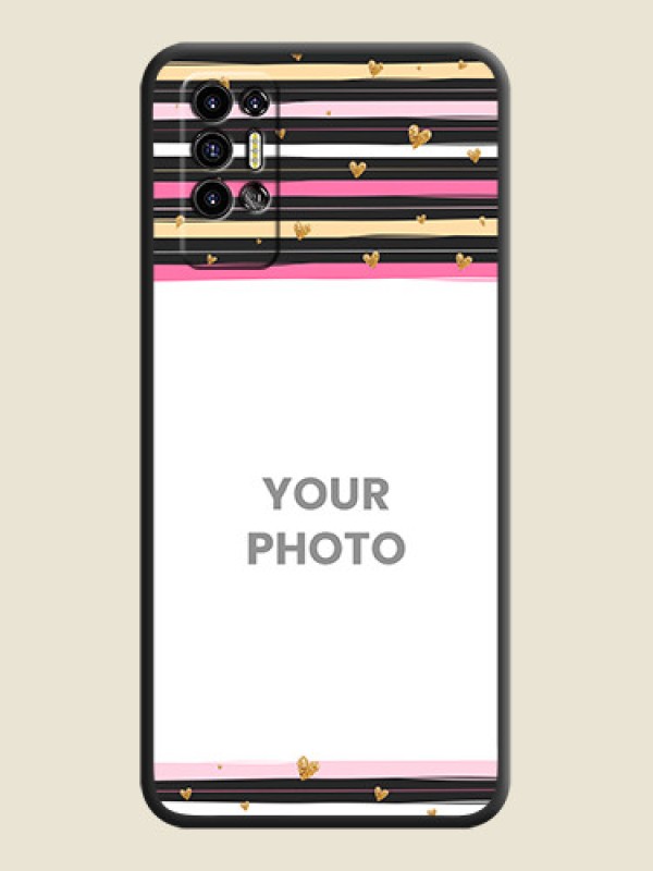 Custom Multicolor Lines and Golden Love Symbols Design on Photo on Space Black Soft Matte Mobile Cover - Tecno Pova 2 - alternate view