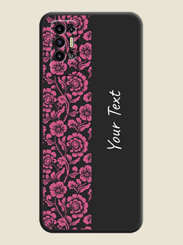 Custom Pink Floral Pattern Design With Custom Text On Space Black Personalized Soft Matte Phone Covers -Tecno Pova 2 - alternate view