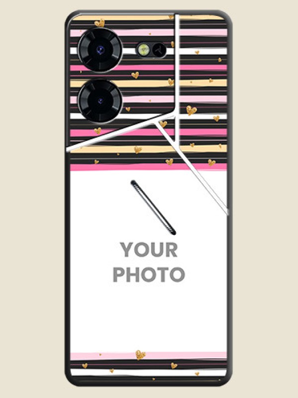 Custom Multicolor Lines and Golden Love Symbols Design on Photo On Space Black Custom Soft Matte Mobile Back Cover - Pova 5 Pro 5G - alternate view