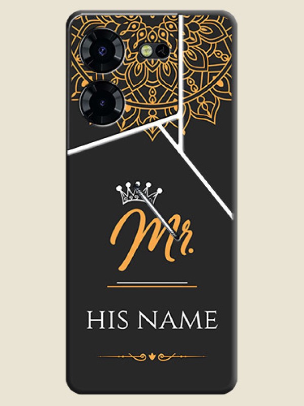 Custom Mr Name with Floral Design On Space Black Custom Soft Matte Mobile Back Cover - Pova 5 Pro 5G - alternate view
