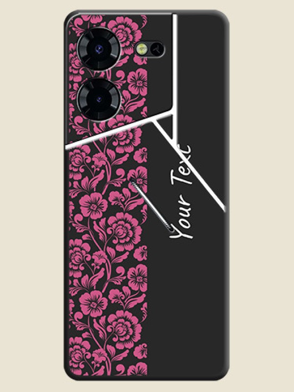 Custom Pink Floral Pattern Design With Custom Text On Space Black Custom Soft Matte Mobile Back Cover - Pova 5 Pro 5G - alternate view