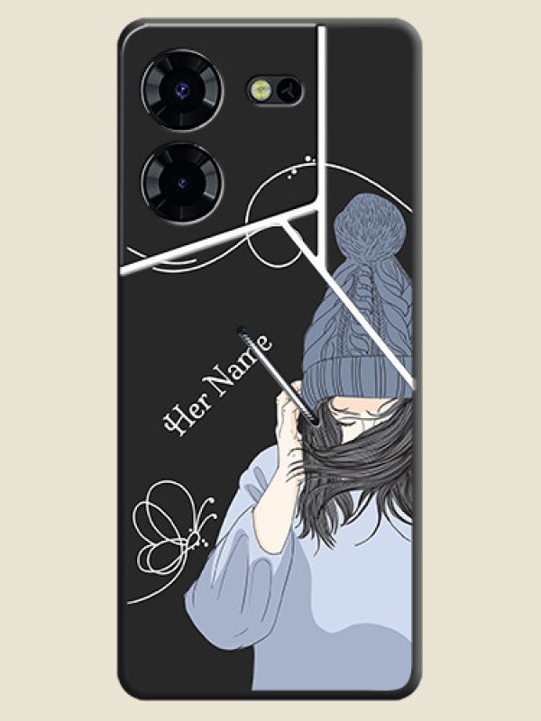 Custom Girl With Blue Winter Outfiit Custom Text Design On Space Black Custom Soft Matte Mobile Back Cover - Pova 5 Pro 5G - alternate view