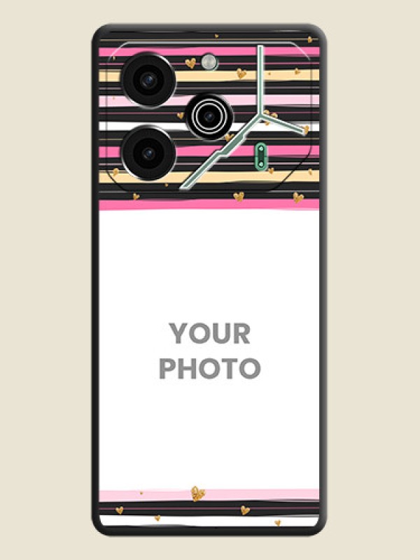 Custom Multicolor Lines and Golden Love Symbols Design on Photo On Space Black Custom Soft Matte Mobile Back Cover - Pova 6 Pro 5G - alternate view