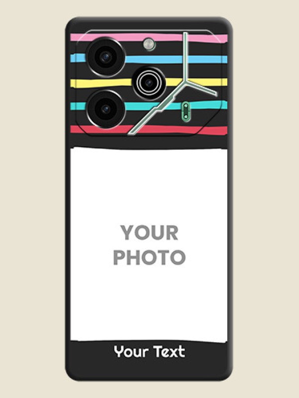 Custom Multicolor Lines with Image On Space Black Custom Soft Matte Mobile Back Cover - Pova 6 Pro 5G - alternate view