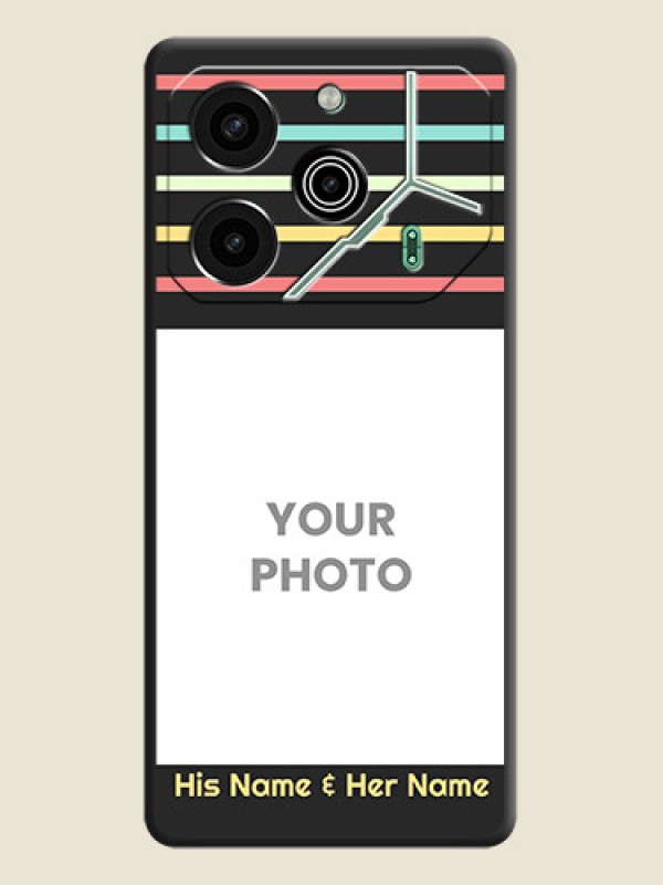 Custom Color Stripes with Photo and Text on Photo On Space Black Custom Soft Matte Mobile Back Cover - Pova 6 Pro 5G - alternate view