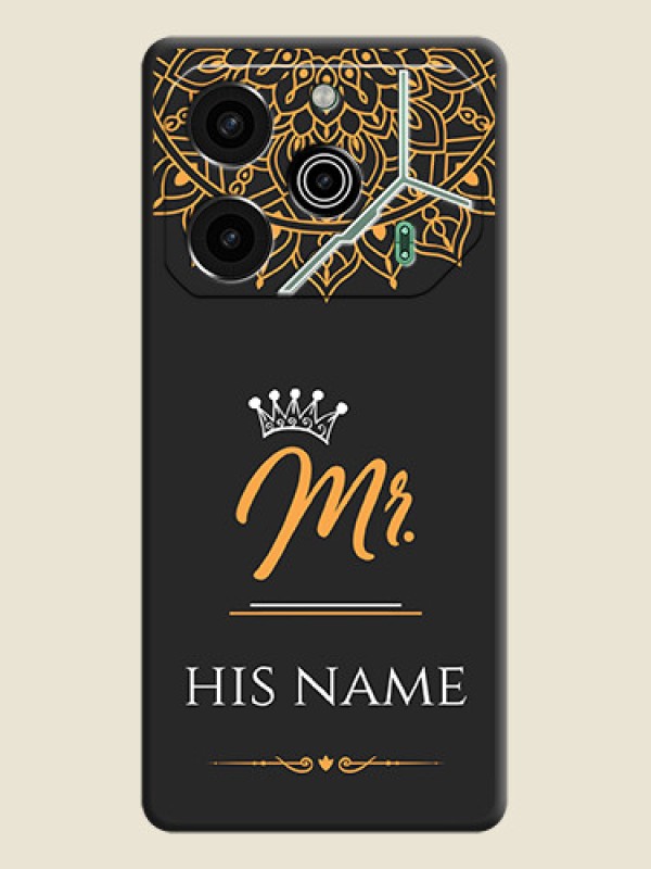 Custom Mr Name with Floral Design On Space Black Custom Soft Matte Mobile Back Cover - Pova 6 Pro 5G - alternate view