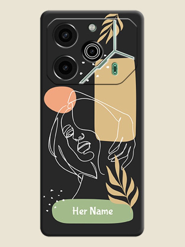 Custom Custom Text With Line Art Of Women & Leaves Design On Space Black Custom Soft Matte Mobile Back Cover - Pova 6 Pro 5G - alternate view