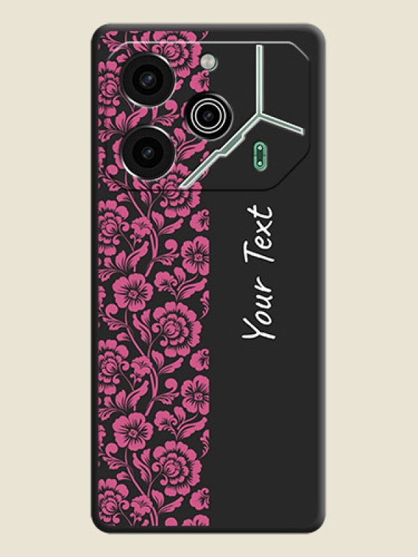 Custom Pink Floral Pattern Design With Custom Text On Space Black Custom Soft Matte Mobile Back Cover - Pova 6 Pro 5G - alternate view