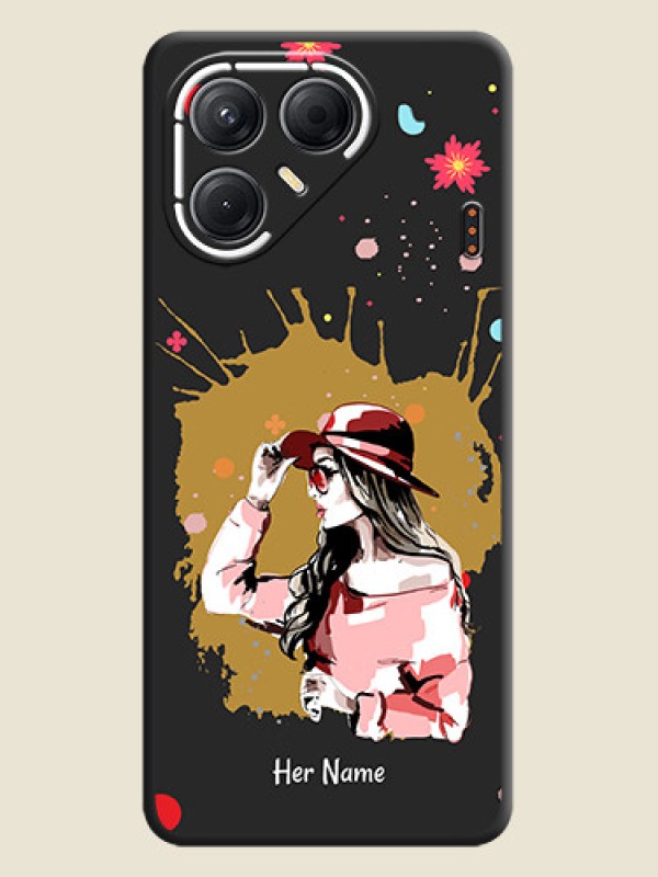 Custom Mordern Lady With Color Splash Background With Custom Text On Space Black Custom Soft Matte Mobile Back Cover - Tecno Pova 7 5G - alternate view